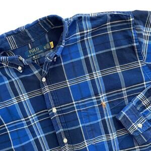 Polo Ralph Lauren Men Plaid Button-Down Shirt Long Sleeve Blue Classic Fit Sz XL
